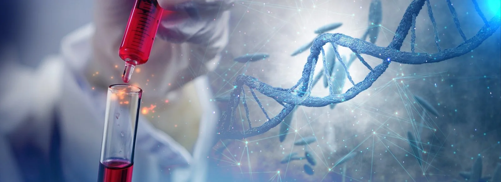 scientist holding liquid biological sample medical technology research institute concept