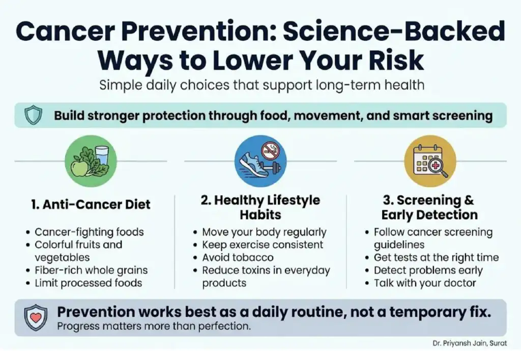 Cancer prevention through healthy diet and regular physical activity